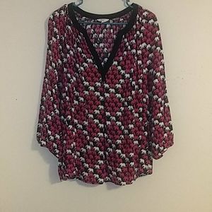 crown & ivy Women's 3/4 Sleeve Y-Neck Blouse 3X